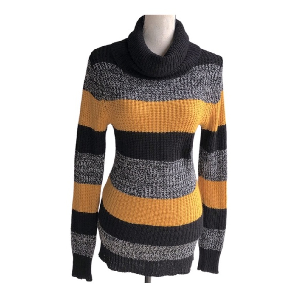 Vintage A'Milano Women's  Turtleneck Sweater Long Sleeve Yellow/Black‎ Size M.